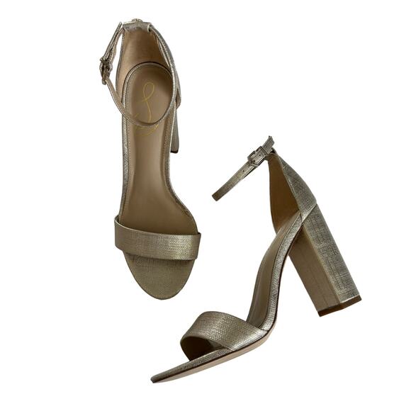 Sam Edelman Yaro Jute Gold Metallic Ankle Strap
Heel Sandals Size 8.5 - Picture 1 of 7